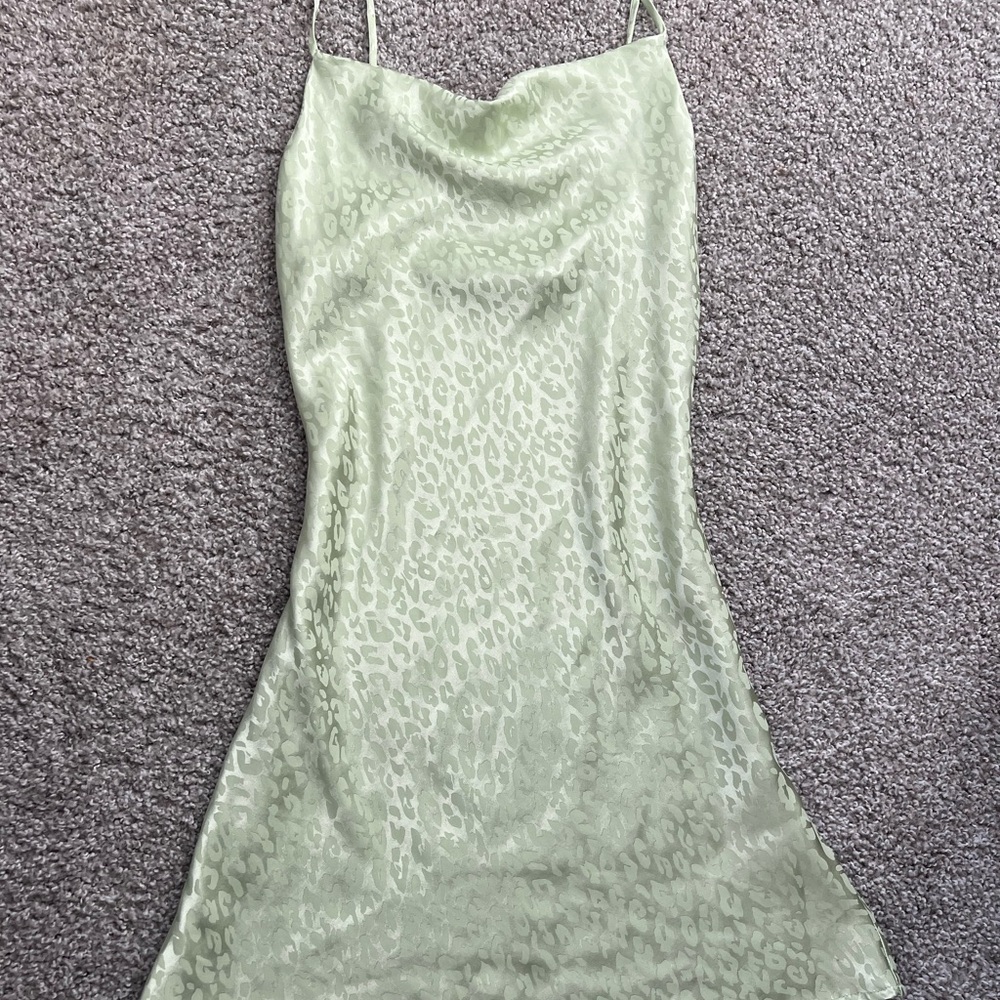 Green Leopard Satin Slip Dress